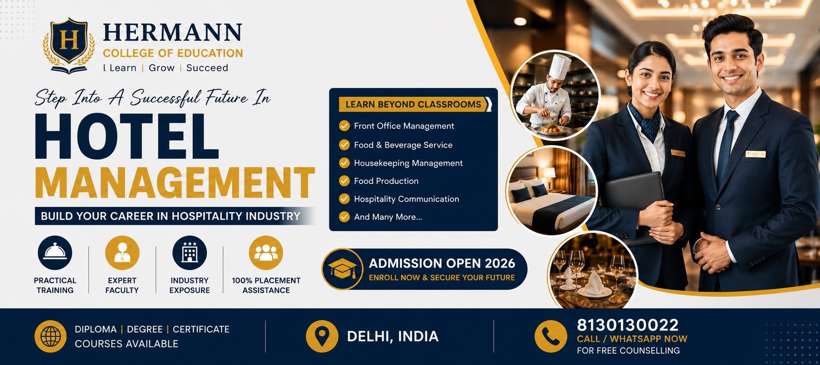 hotel management course after 12th Delhi 2026 admission open